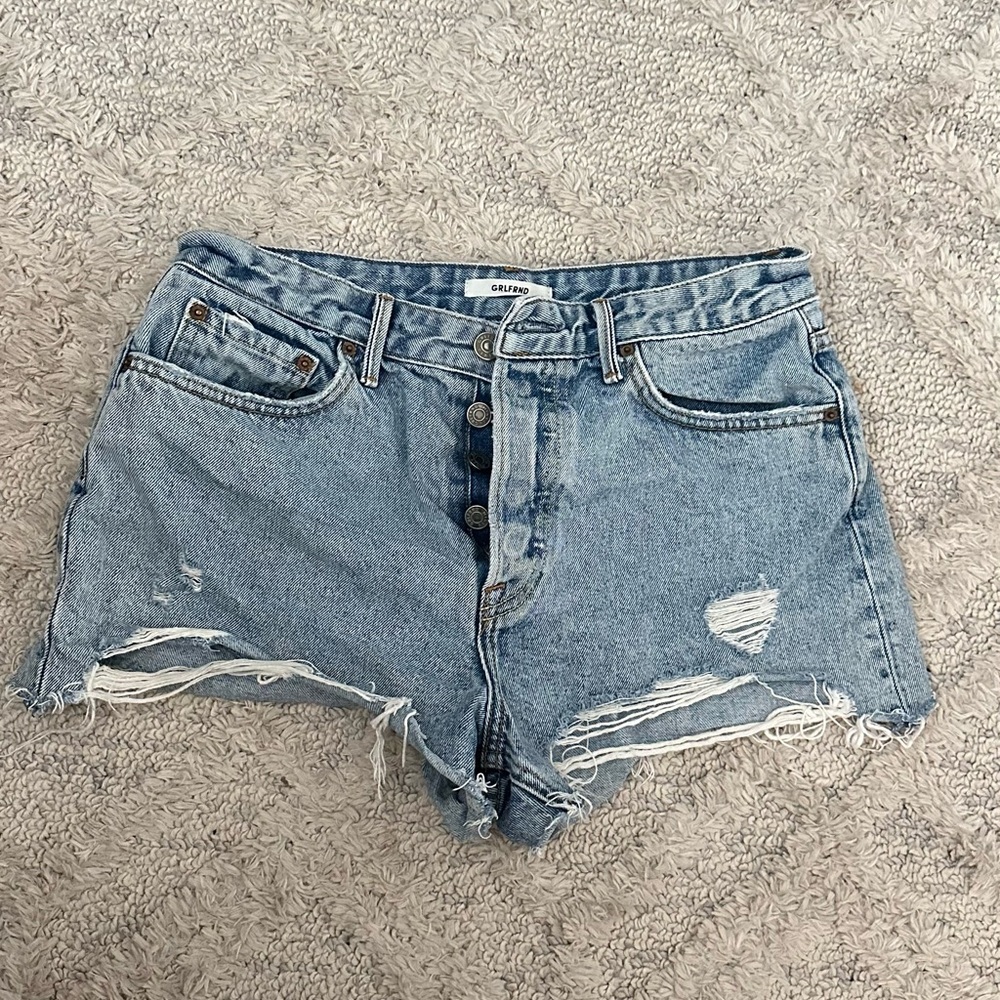 GRLFRND Blue Distressed Jean Shorts